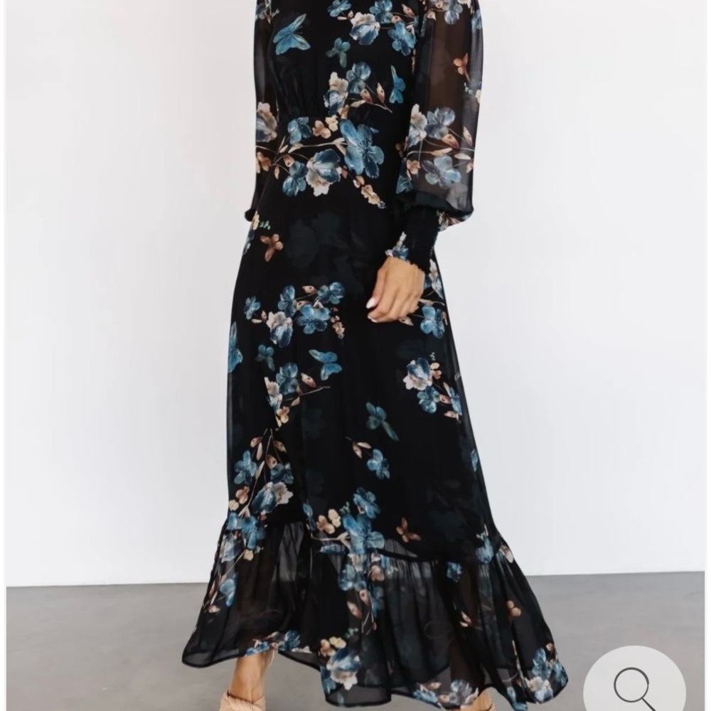 Baltic Born Black and Blue Floral Long Sleeve Dress